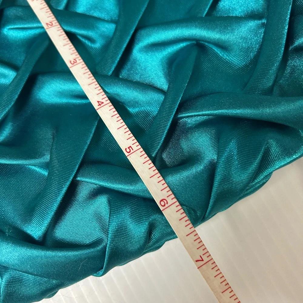 Jessica McClintock Teal Satin Purse Evening Bag Kiss Lock NWT - Picture 8 of 8